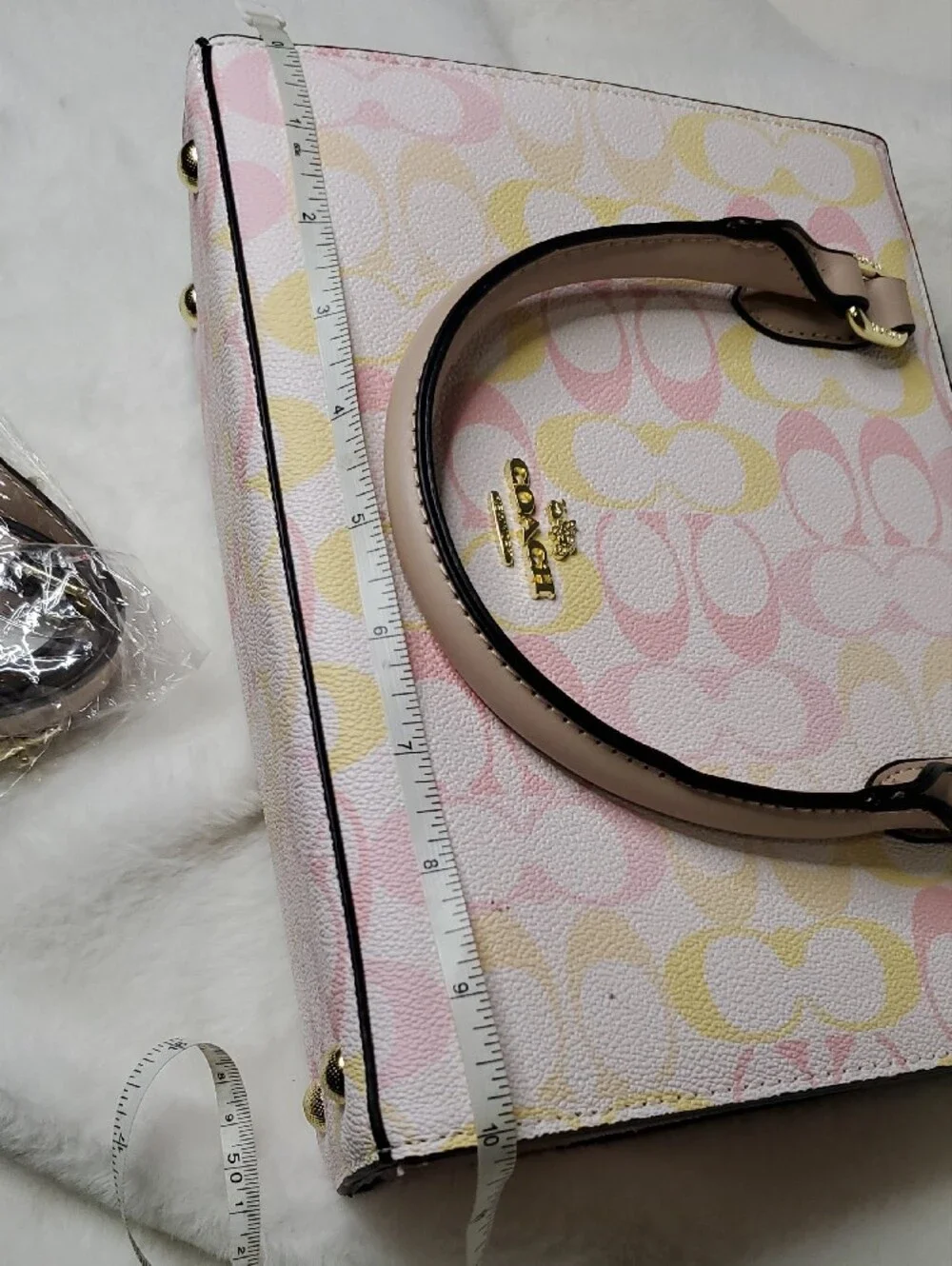 Pastel Pink and Yellow Signature Satchel with Gold Hardware